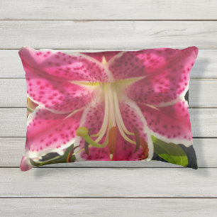Pink lilies pink tropical flowers pink floral outdoor pillow