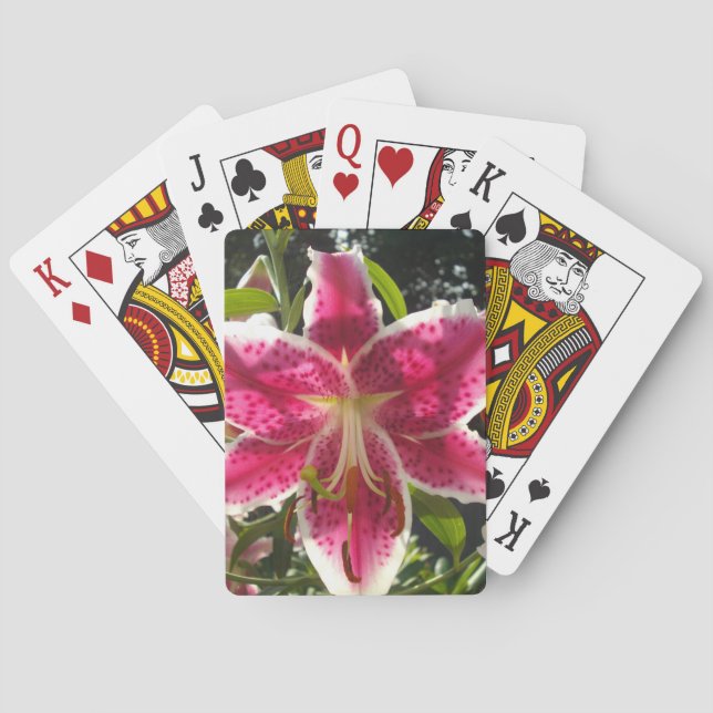 Pink lilies pink tropical flowers pink floral poker cards (Back)