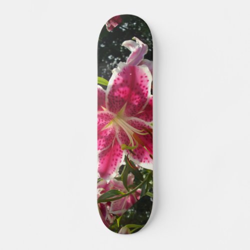 Pink lilies pink tropical flowers pink floral skateboard