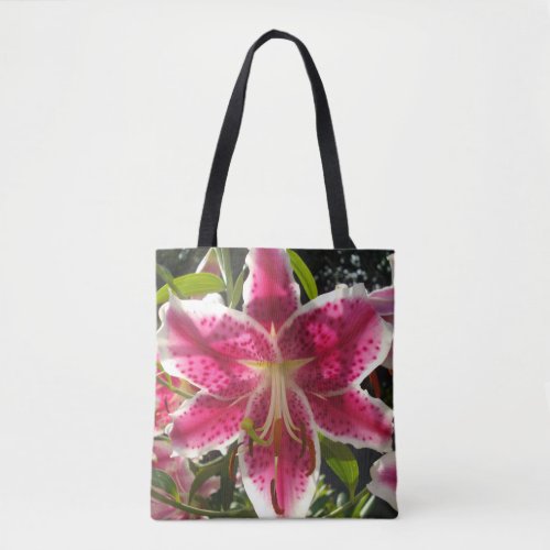 Pink lilies pink tropical flowers pink floral tote bag