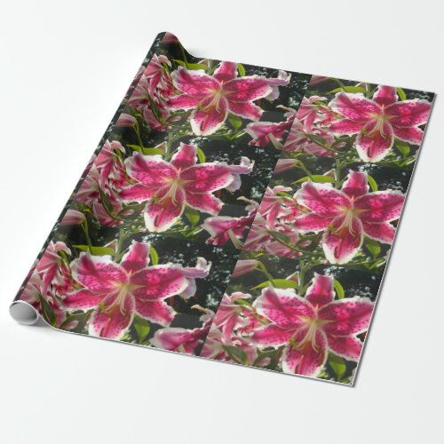 Pink lilies pink tropical flowers pink floral wrapping paper