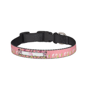 Pink Lilies Pink White Green Add Your Pet's Name Pet Collar