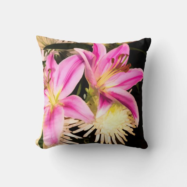 Pink Lilies Throw Pillow (Front)