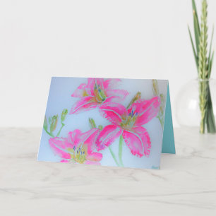 Pink Lilies Watercolour Birthday Card
