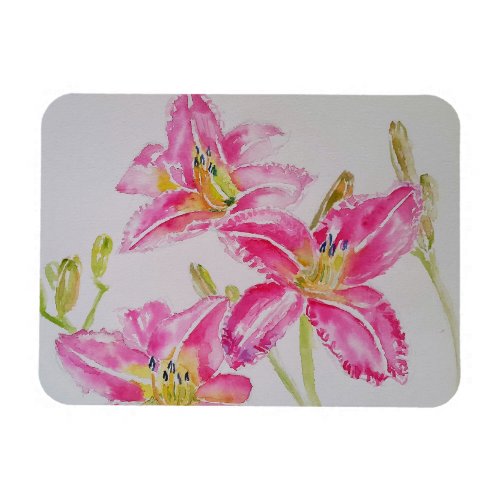 Pink Lilies Watercolour Birthday Card Magnet