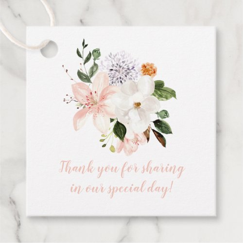 Pink Lilies White Magnolias Peonies Roses  Favor Tags