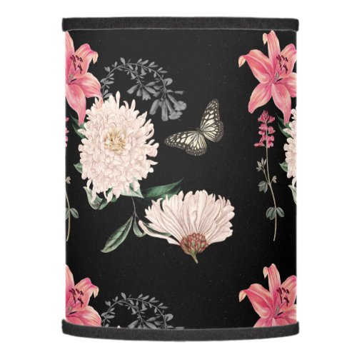 Pink Lilies White Mums Black Floral Lamp Shade