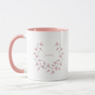 Pink & Lillac Floral Wreath with Name Mug