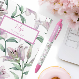 Pink Lillies Custom Name Pen