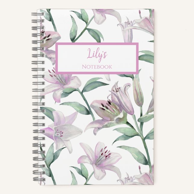 Pink Lillies Personalized Journal Notebook (Front)