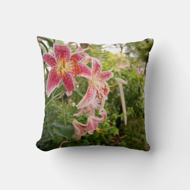 Pink Lillies Throw Pillow (Front)
