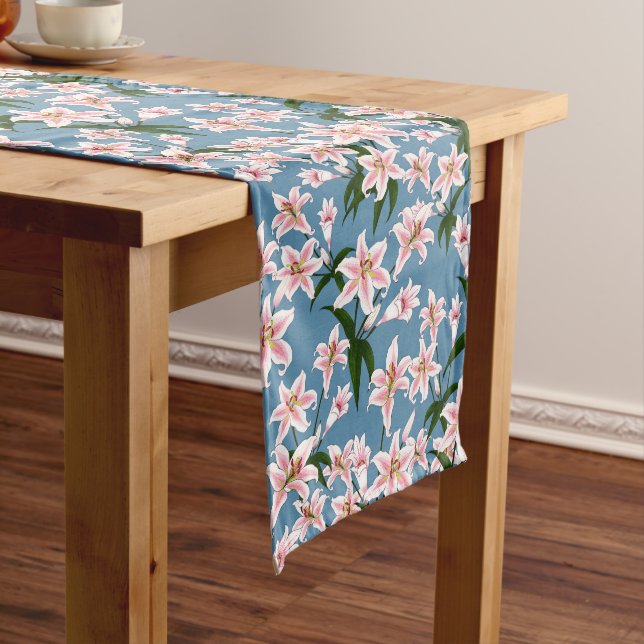 Pink Lilly flower Pattern Long Table Runner (In Situ)