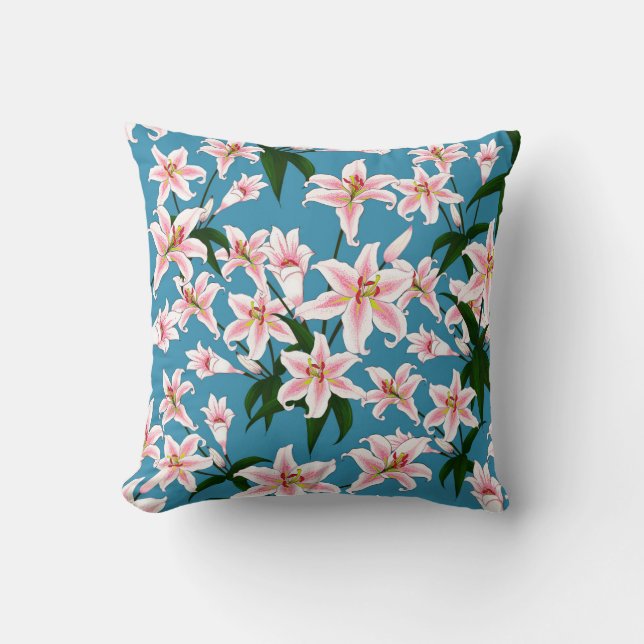 Pink Lilly flower Pattern Throw Pillow (Front)