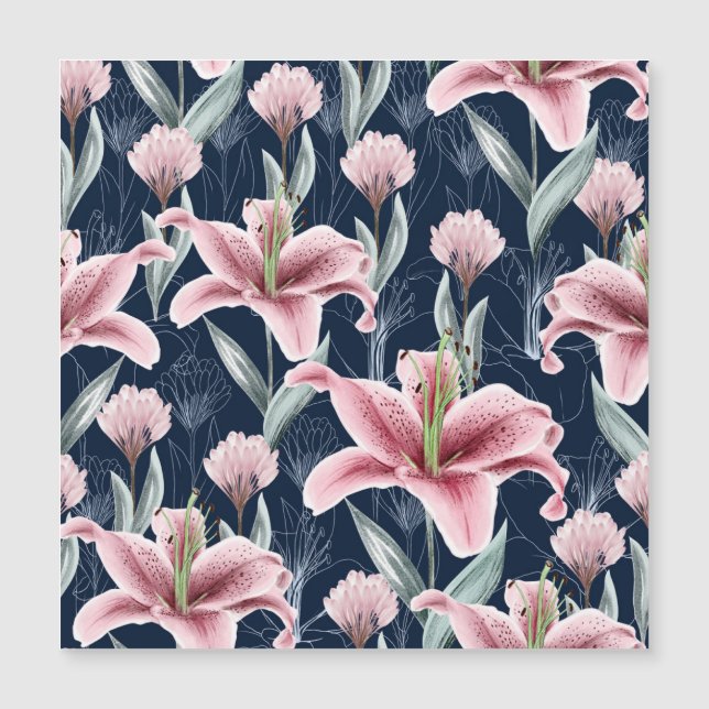 Pink Lilly Flower Seamless Pattern. (Front)
