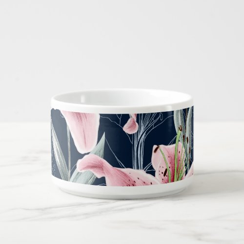 Pink Lilly Flower Seamless Pattern Bowl