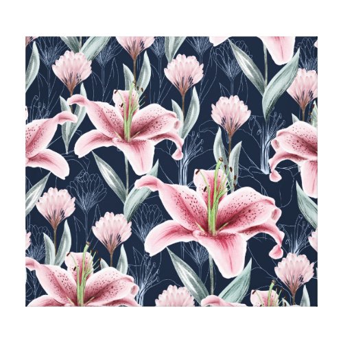 Pink Lilly Flower Seamless Pattern Canvas Print