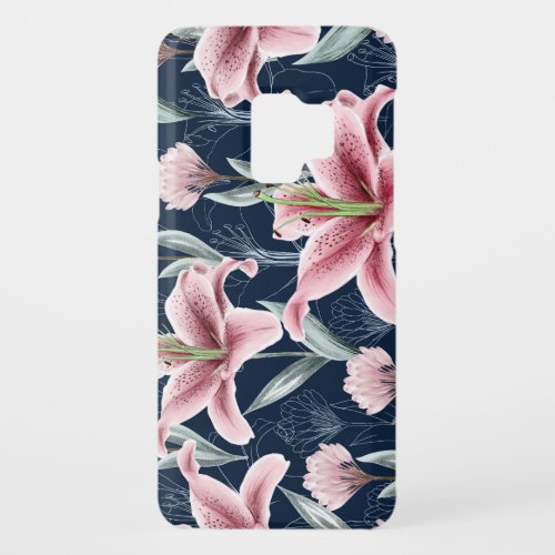Pink Lilly Flower Seamless Pattern Case_Mate Samsung Galaxy S9 Case