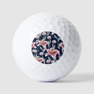 Pink Lilly Flower Seamless Pattern. Golf Balls