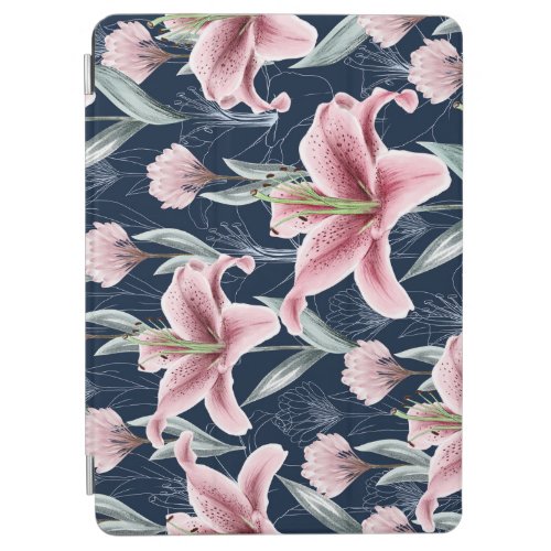 Pink Lilly Flower Seamless Pattern iPad Air Cover