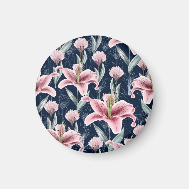 Pink Lilly Flower Seamless Pattern. Magnet (Front)