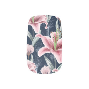 Pink Lilly Flower Seamless Pattern. Minx Nail Art