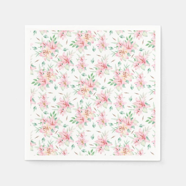 Pink Lilly Flowers Napkins (Front)