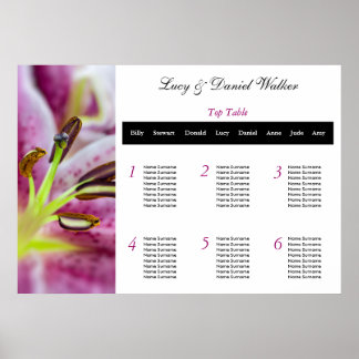 Pink Lilly Wedding Seating Table Plan Poster