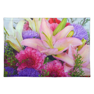 Pink lily and dahlia print placemat