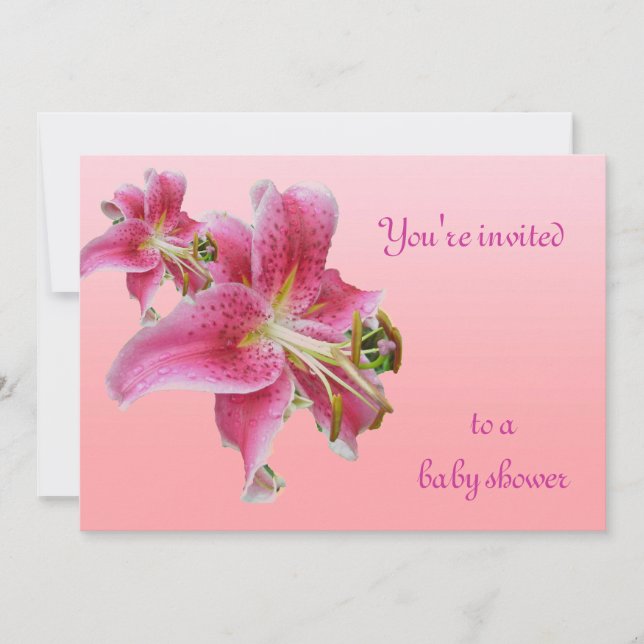 Pink Lily Baby Shower Floral Invitation (Front)