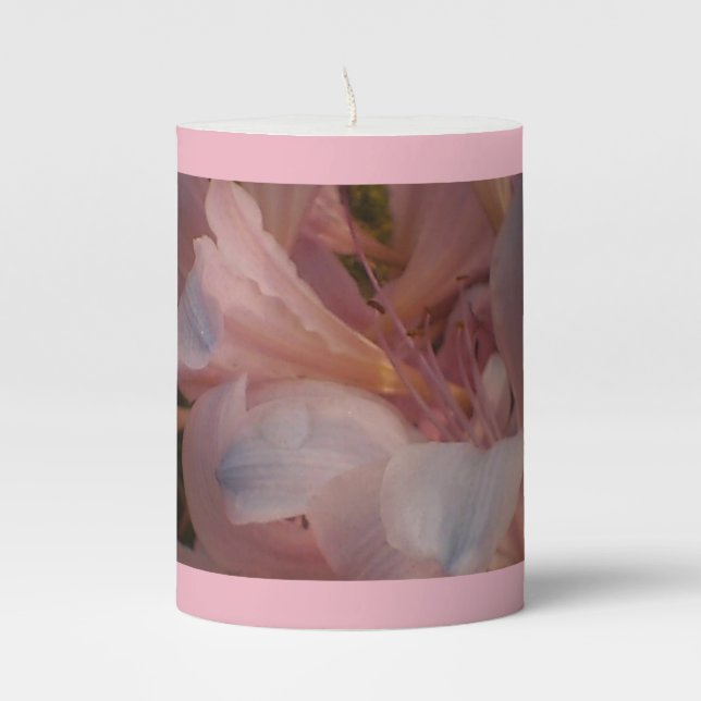 Pink Lily Blooms Pillar Candle (Front)