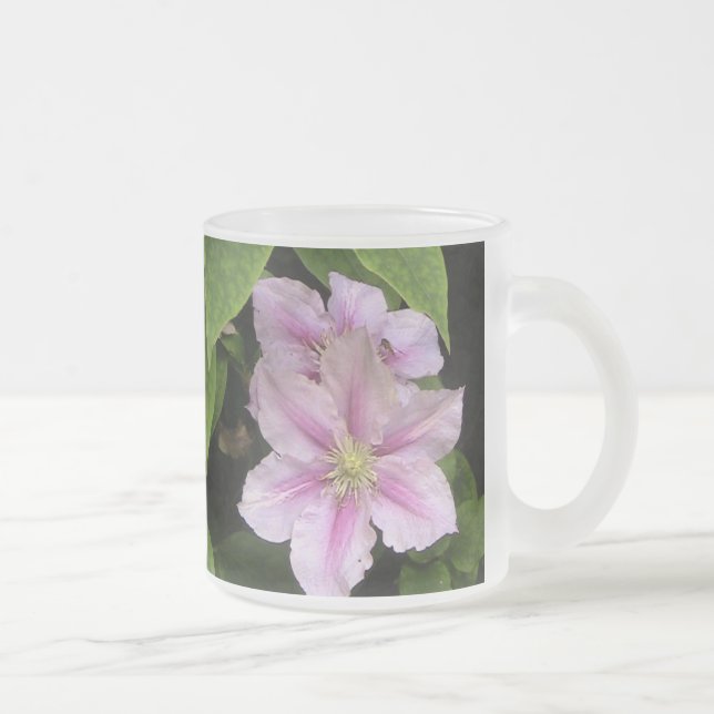 Pink Lily ( Clematis) Frosted Glass Style Coffee Mug (Right)