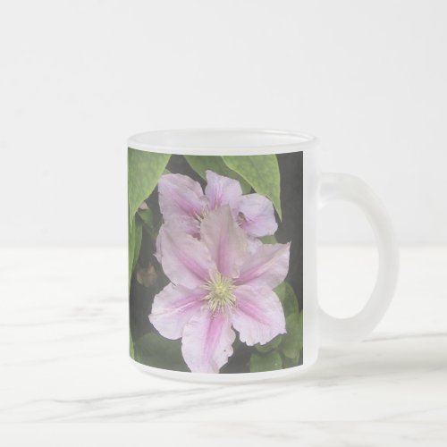 Pink Lily  Clematis Frosted Glass Style Frosted Glass Coffee Mug