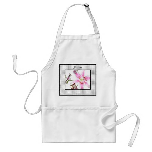 Pink Lily  Delicate Pink Lily Flower Black White Adult Apron