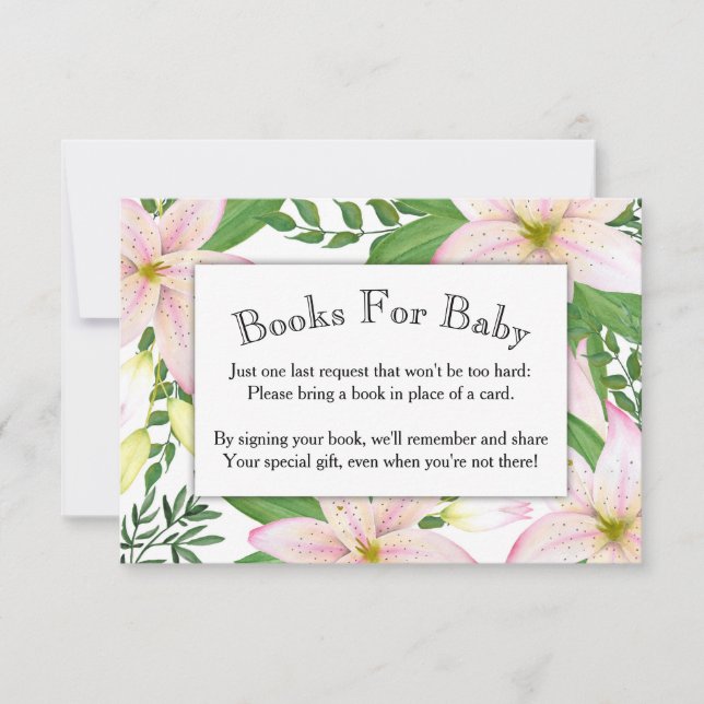 Pink Lily Floral Baby Shower Book Card (Front)