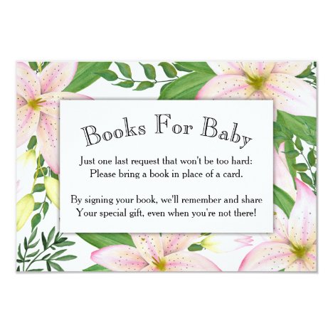 Pink Lily Floral Baby Shower Book Card