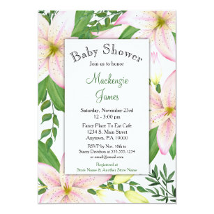 Lily Baby Shower Invitations Zazzle Pink Lily Fl Baby Shower Invitation S
