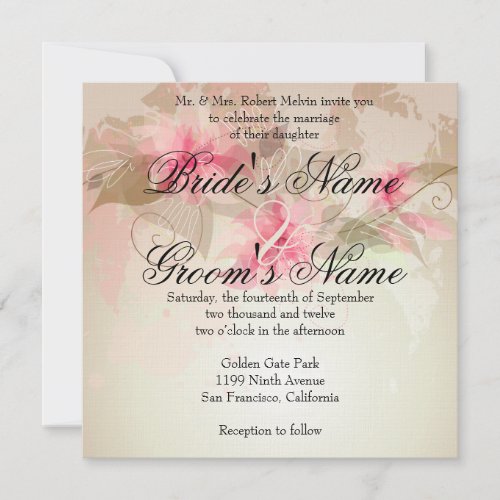 Pink Lily Floral Invitations