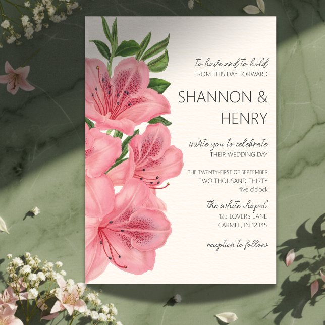Pink Lily Floral Modern Wedding Invitation (Invite guests to your big day with this Pink Lily Floral Modern Wedding Invitation! )