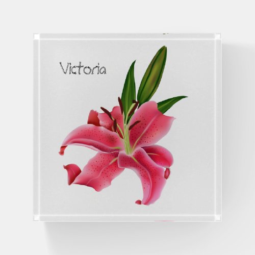 Pink Lily Floral Paperweight