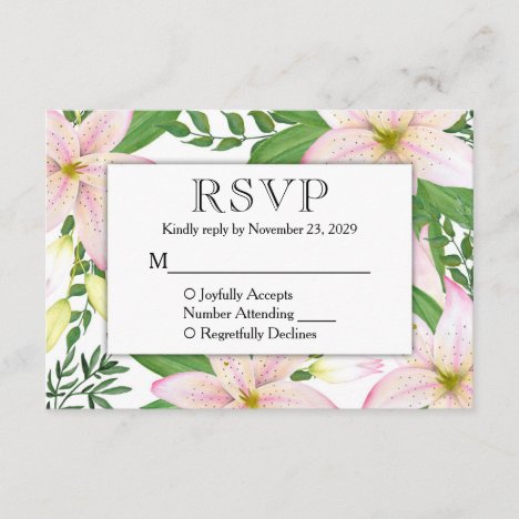 Pink Lily Floral RSVP Lilies Wedding Response
