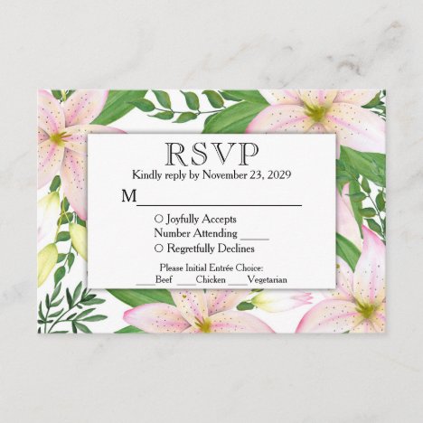 Pink Lily Floral RSVP Wedding Response w/ Meals