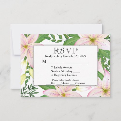 Pink Lily Floral RSVP Wedding Response w Meals