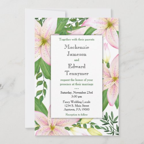 Pink Lily Floral Wedding Invitation Lilies