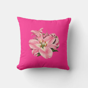 Pink Lily Flower Bouquet Throw Pillow