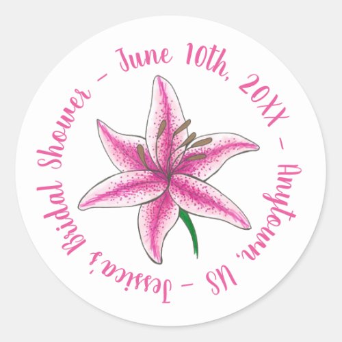 Pink Lily Flower Bridal Baby Shower Floral Garden Classic Round Sticker