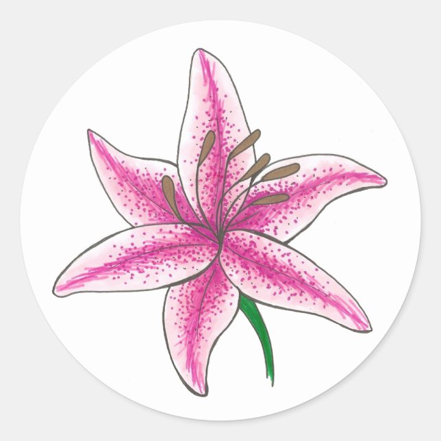 Pink Lily Flower Bridal Baby Shower Floral Garden Classic Round Sticker (Front)