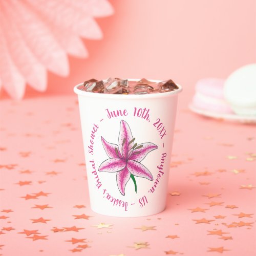 Pink Lily Flower Bridal Baby Shower Floral Garden Paper Cups