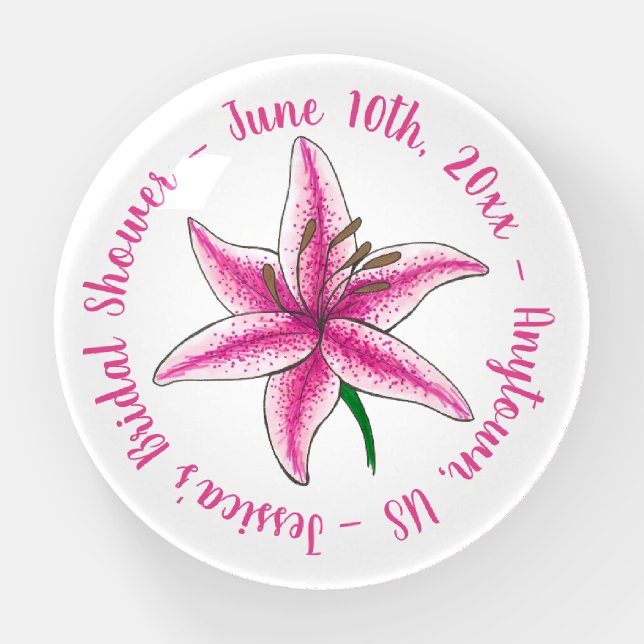 Pink Lily Flower Bridal Shower Wedding Favor Paperweight (Front)