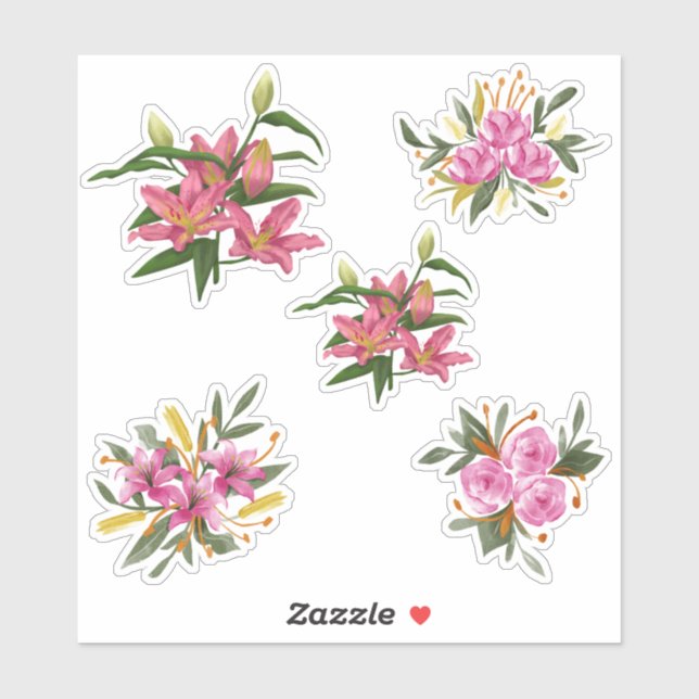Pink Lily Flower Custom-Cut Vinyl Sticker (Sheet)