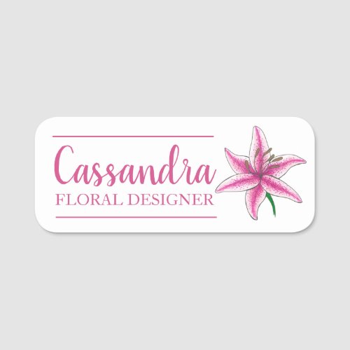 Pink Lily Flower Floral Designer Florist Shop Name Tag
